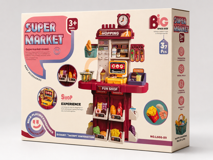 Supermarket Playset – 47 PCS Cashier & Shopping Role-Play Set for Kids (With Scanner, Register & Accessories)