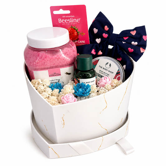 Sweet Care Heart Gift Box – Skincare, Body Care & Cozy Touches
