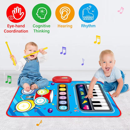 2-in-1 Piano Drum Musical Play Mat