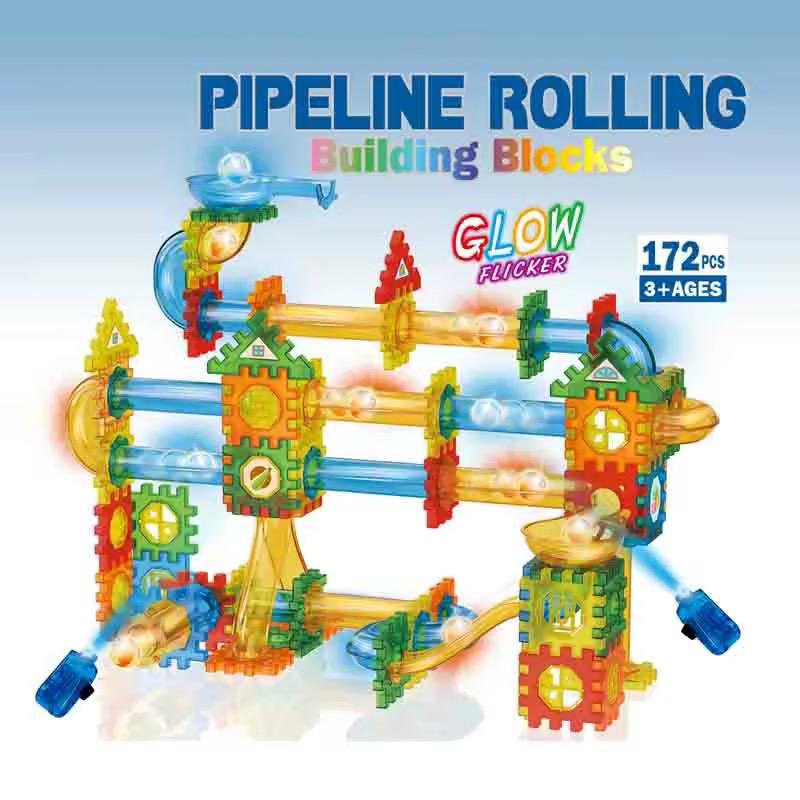 172-Piece Pipeline Rolling Building Blocks Set – Glow Flicker Marble
