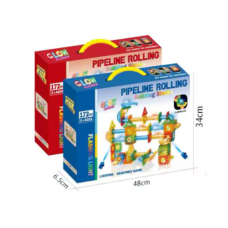 172-Piece Pipeline Rolling Building Blocks Set – Glow Flicker Marble