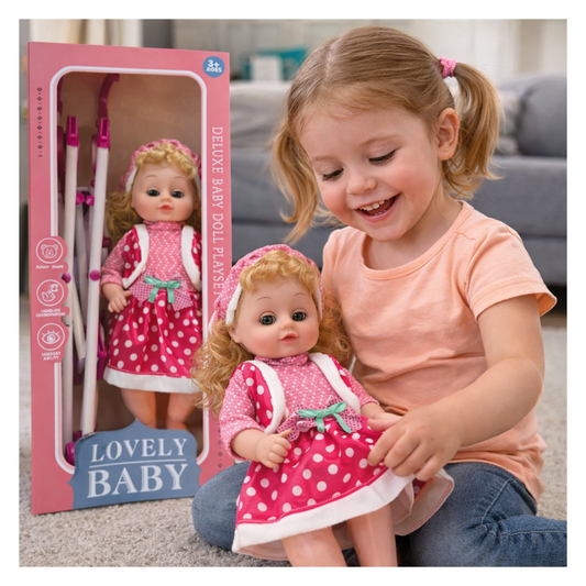 Adorable Baby Doll with Foldable Stroller