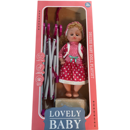 Adorable Baby Doll with Foldable Stroller